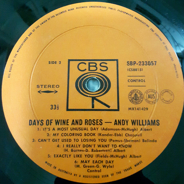 Andy Williams : Days Of Wine And Roses (LP, Album)