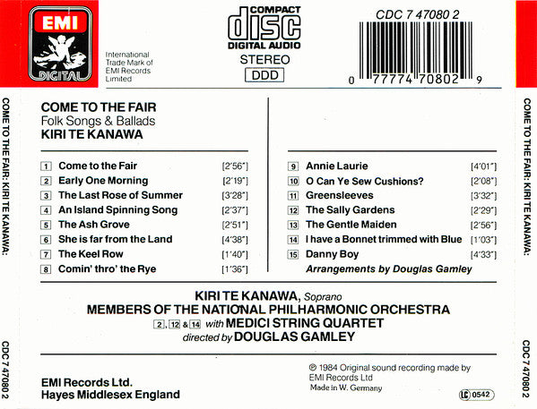 Kiri Te Kanawa : Come To The Fair (Folk Songs & Ballads) (CD, Album, RE)