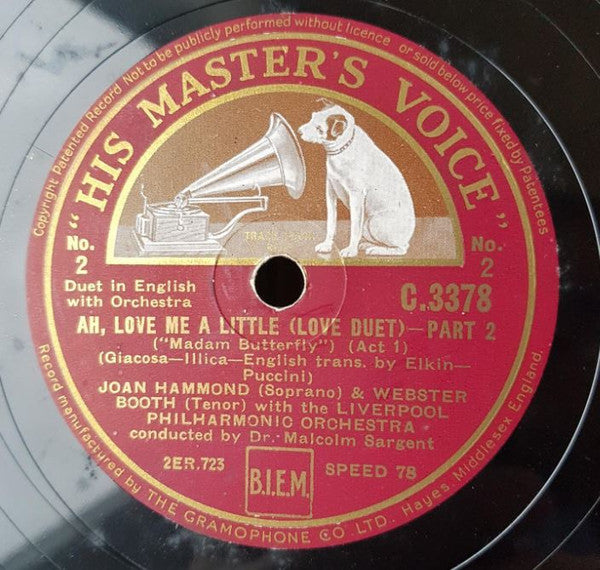 Joan Hammond & Webster Booth With The Royal Liverpool Philharmonic Orchestra Conducted By Sir Malcolm Sargent : Ah, Love Me A Little (Love Duet) (Shellac, 12")