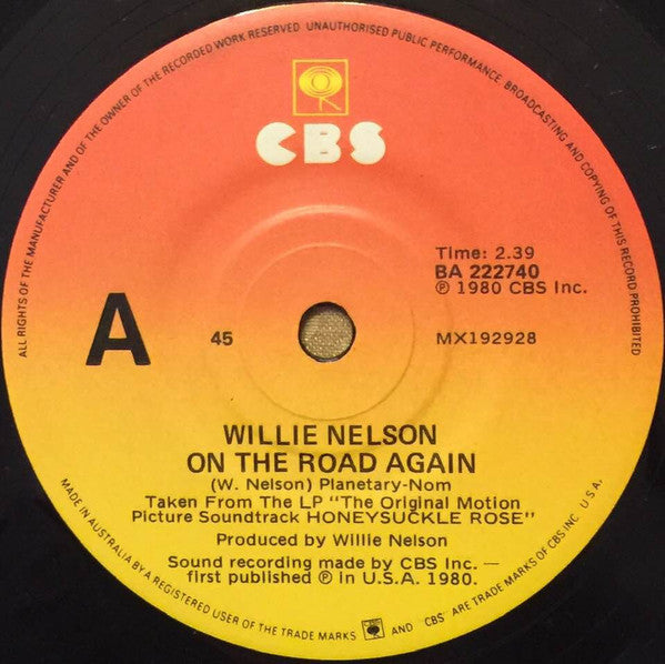 Willie Nelson / Johnny Gimble : On The Road Again / Jumpin' Cotton Eyed Joe (7")