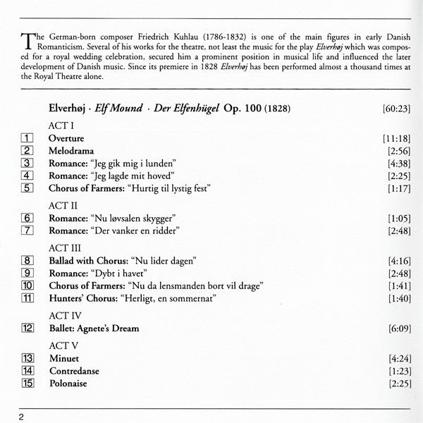 Friedrich Kuhlau* / Bodil Gøbel, Gurli Plesner, Mogens Schmidt Johansen, The Danish National Radio Symphony Orchestra* And Choir*, John Frandsen : Elverhøj (CD, Album, RE)