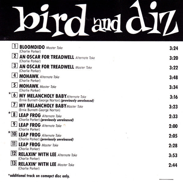 Charlie Parker / Dizzy Gillespie : Bird And Diz (CD, Album, RE, RM)
