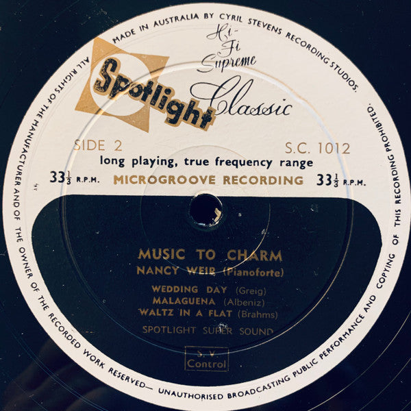 Nancy Weir : Music To Charm (10", Album)