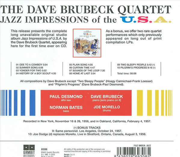 The Dave Brubeck Quartet : Jazz Impressions Of The U.S.A. (CD, Album, Mono, RE, Unofficial)