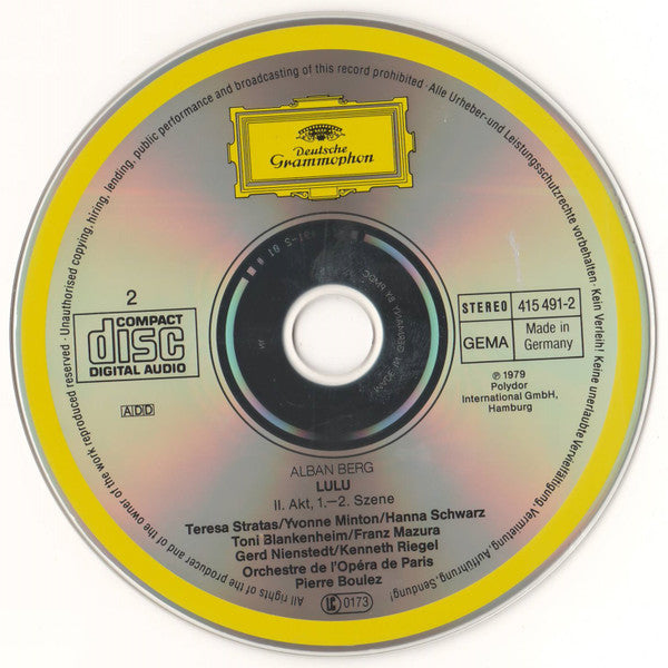 Alban Berg - Teresa Stratas • Yvonne Minton • Hanna Schwarz • Franz Mazura • Kenneth Riegel • Toni Blankenheim • Robert Tear • Helmut Pampuch • Orchestre De L'Opéra De Paris* • Pierre Boulez : Lulu (3xCD, Album, RE, RM, RP + Box)