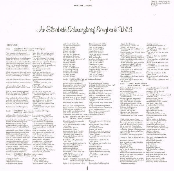 Elisabeth Schwarzkopf : An Elisabeth Schwarzkopf Song Book, Vol. 3 (LP, Album, Club, RE)