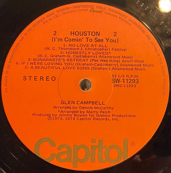 Glen Campbell : Houston (I'm Comin' To See You!) (LP, Album)
