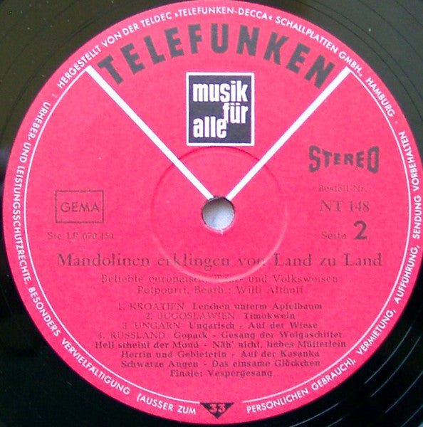 Willi Althoff : Mandolinen erklingen von Land zu Land (LP, Comp)