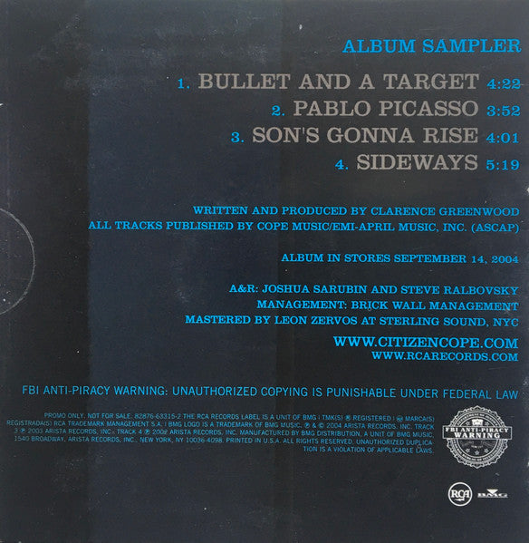 Citizen Cope : Songs From The Clarence Greenwood Recordings (CD, Promo, Smplr)