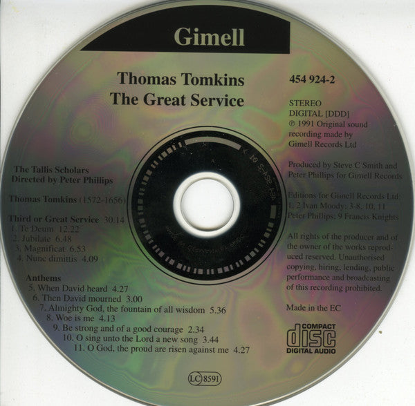 Thomas Tomkins - The Tallis Scholars - Peter Phillips (2) : The Great Service (CD, Album, RE)