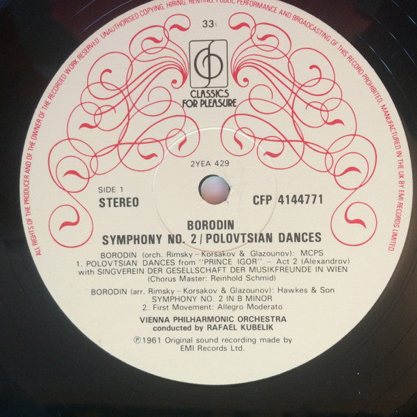 Alexander Borodin, Singverein Der Gesellschaft Der Musikfreunde, Wiener Philharmoniker, Rafael Kubelik : Symphony 2 in B Minor ∙ Polovtsian Dances (LP, Album)
