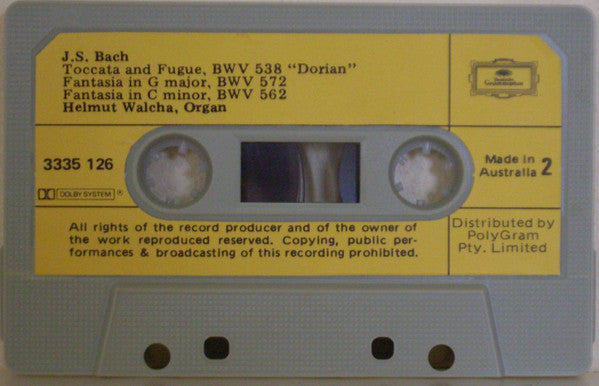 Johann Sebastian Bach - Helmut Walcha : Helmut Walcha Plays Bach (Cass, RE, Dol)