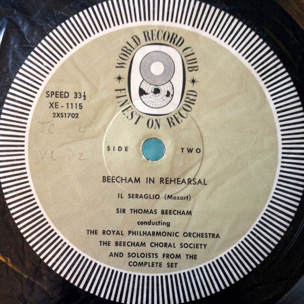 Sir Thomas Beecham : Beecham In Rehearsal (LP, Album, Mono, Club)