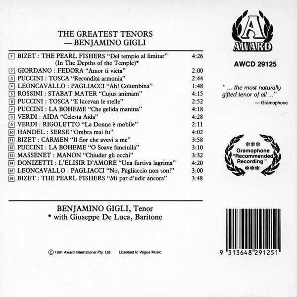 Benjamino Gigli* : The Greatest Tenors: Gigli (CD, Comp)