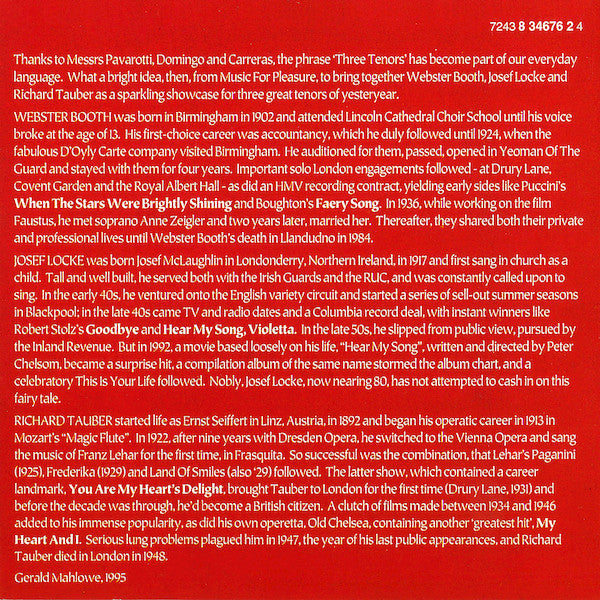 Josef Locke, Richard Tauber, Webster Booth : Three Great Tenors (CD, Comp)