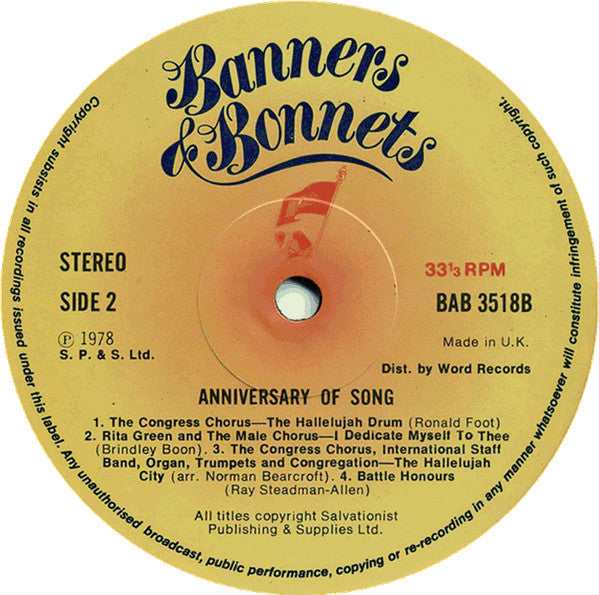 The Festival Chorus* & Trumpeters*, International Staff Band Of The Salvation Army : Anniversary Of Song (LP, Album)