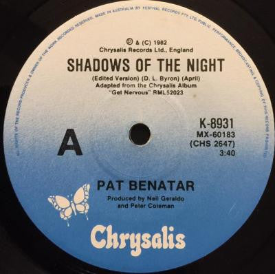 Pat Benatar : Shadows Of The Night (7", Single)