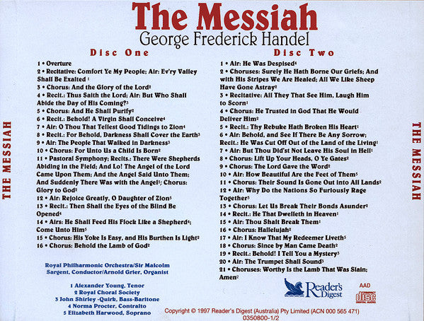 Georg Friedrich Händel : The Messiah (2xCD, Album, RE)
