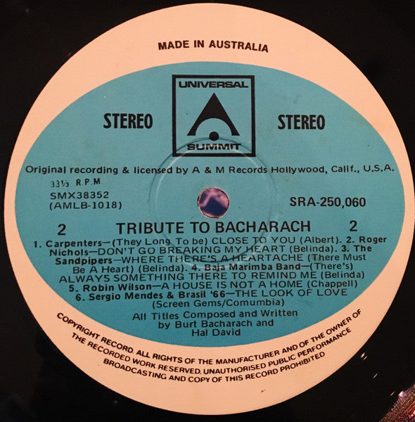 Various : Tribute To Burt Bacharach (LP, Comp)