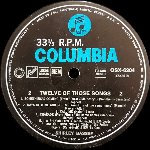 Shirley Bassey : 12 Of Those Songs (LP, Album, Mono)