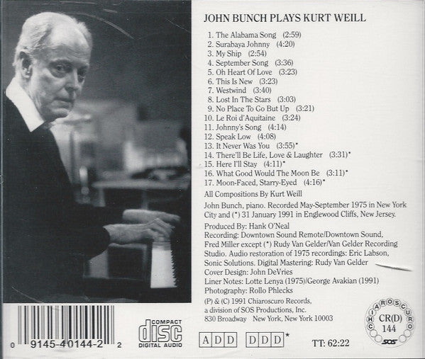 John Bunch : John Bunch Plays Kurt Weill (CD, Album, RE)