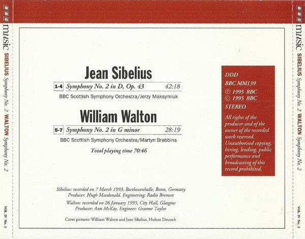 Jean Sibelius, Jerzy Maksymiuk / Sir William Walton, Martyn Brabbins, BBC Scottish Symphony Orchestra : Symphony No. 2 / Symphony No. 2 (CD, Album)