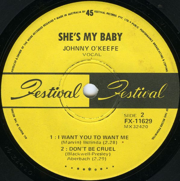 Johnny O'Keefe : She's My Baby (7", EP, Mono)