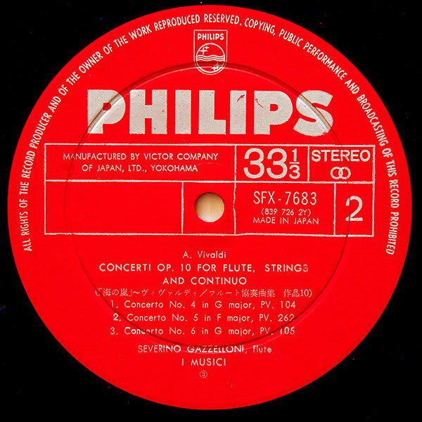 Antonio Vivaldi / I Musici, Severino Gazzelloni : La Tempesta Di Mare, Flute Concerti Op. 10 (LP, Album, Gat)
