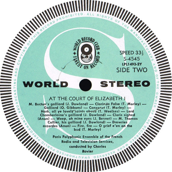 Paris Polyphonic Ensemble of the French Radio-Television*, Charles Ravier : Music At The Court Of Henry VIII And Elizabeth I (LP, Album, Club)