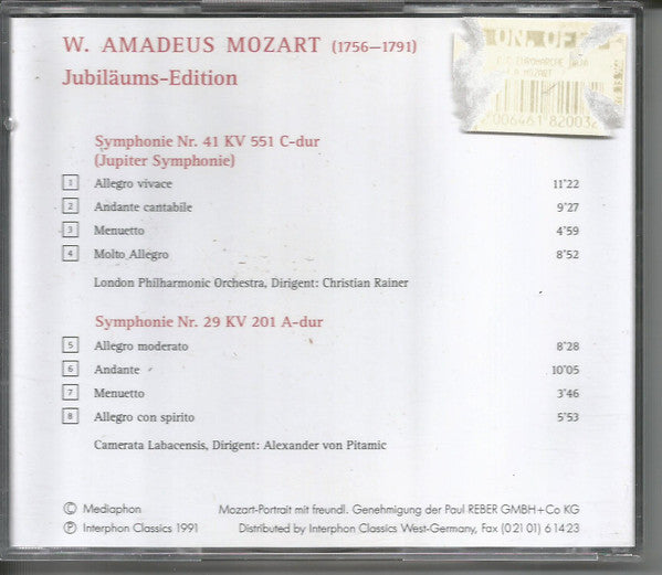 Wolfgang Amadeus Mozart - London Philharmonic Orchestra (2), Christian Rainer (2), Camerata Labacensis, Alexander von Pitamic : Symphonie No. 41 (CD, Comp)