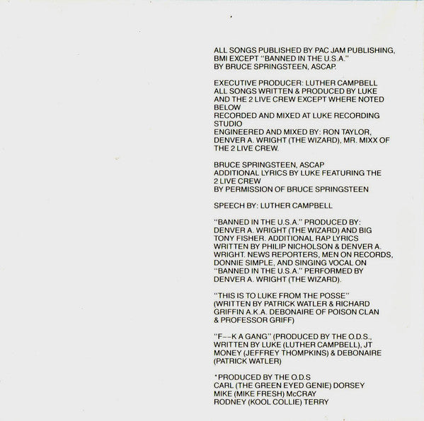 Luke Featuring The 2 Live Crew : Banned In The U.S.A. (The Luke LP) (CD, Album, SRC)