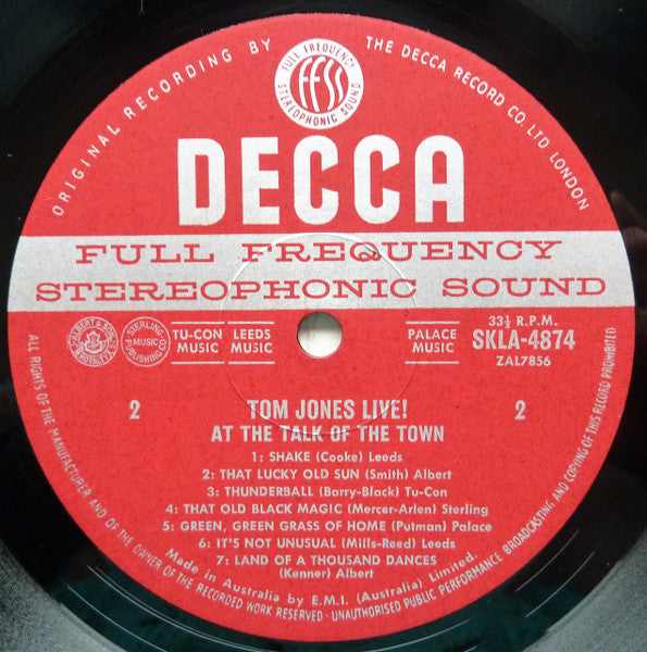 Tom Jones : Tom Jones Live! At The Talk Of The Town (LP)