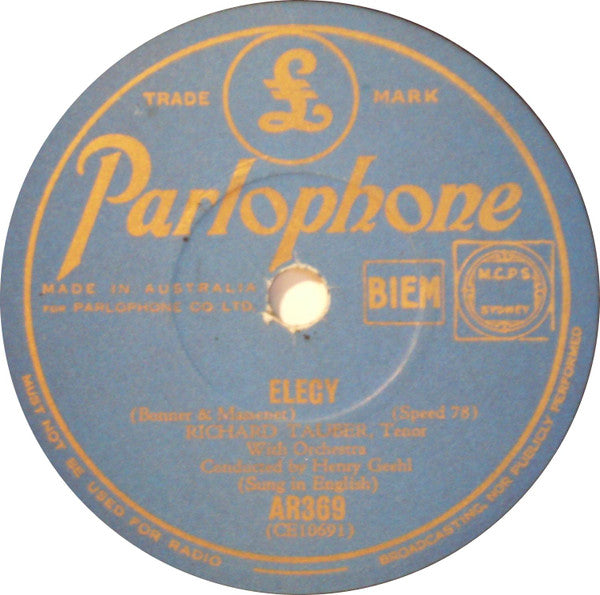 Richard Tauber : Liebestraum / Elegy (Shellac, 10")