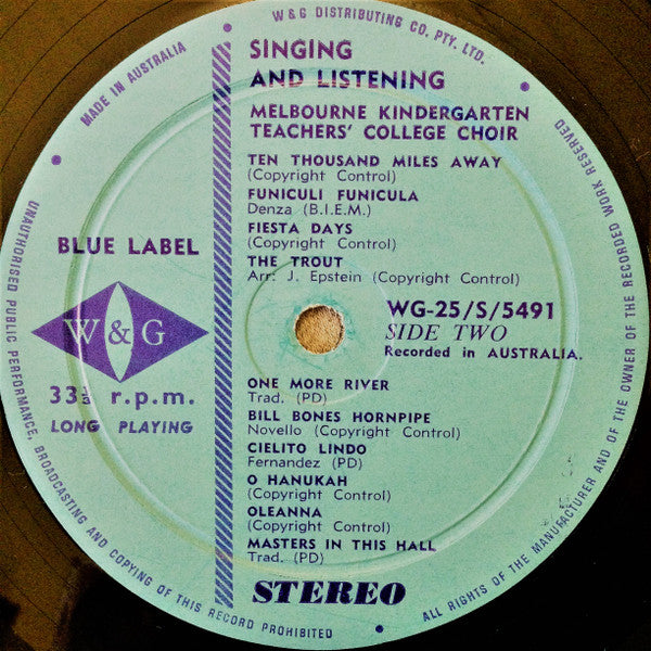 June Epstein With Margot And Graeme Wall And The Melbourne Kindergarten Teachers' College Choir : Singing And Listening '70 (LP, Album)