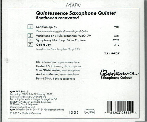 Beethoven* - Quintessence Saxophone Quintet : Beethoven Renovated (CD, Album)