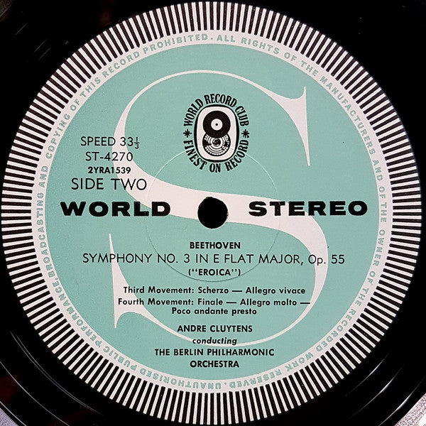 Ludwig van Beethoven, André Cluytens And Berliner Philharmoniker : Symphony No. 3 In E Flat Major ("Eroica") (LP, Album, Club, RE)