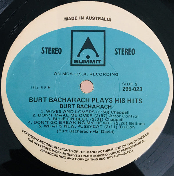 Burt Bacharach : Burt Bacharach Plays His Hits (LP, Album)