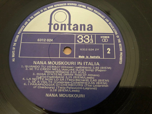 Nana Mouskouri : In Italia (LP, Album)
