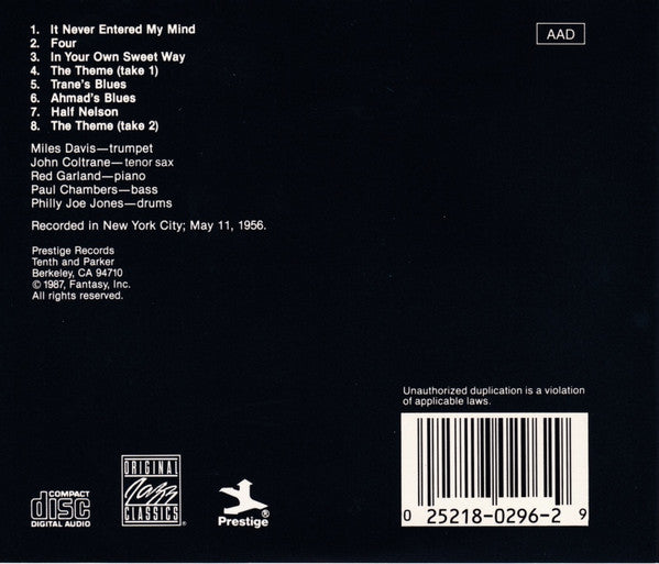 The Miles Davis Quintet : Workin' With The Miles Davis Quintet (CD, Album, RE)