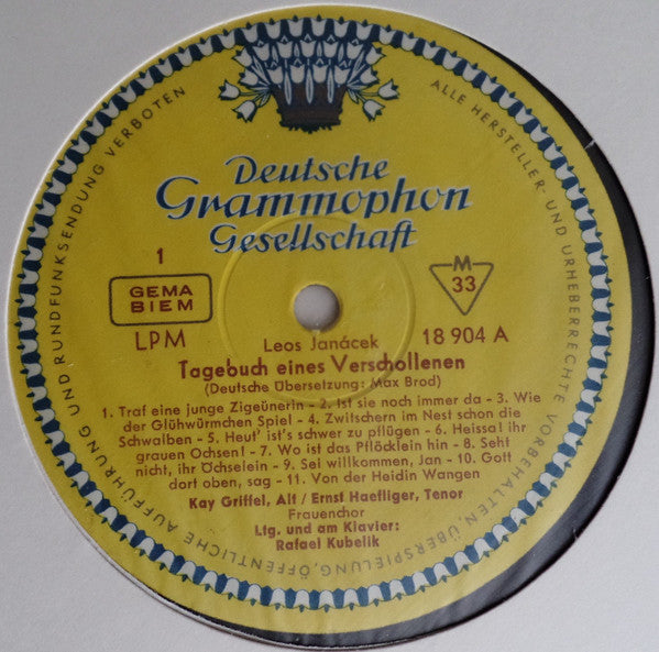 Janáček* / Kay Griffel / Ernst Haefliger / Rafael Kubelik : Tagebuch Eines Verschollenen = The Diary Of One Who Vanished (LP, Album, Mono)