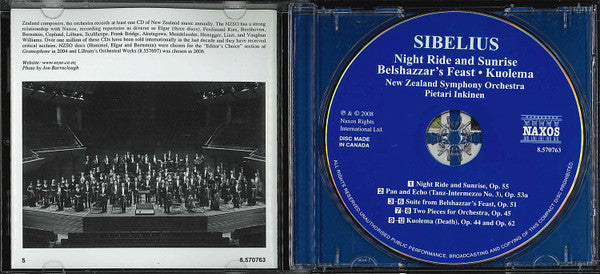 Jean Sibelius, New Zealand Symphony Orchestra, Pietari Inkinen : Night Ride And Sunrise / Belshazzar's Feast / Kuolema (CD, Album)