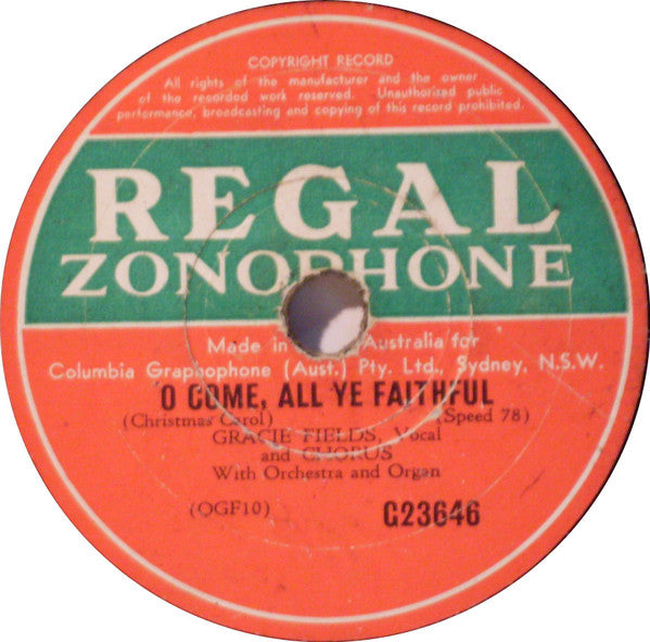 Gracie Fields : Ave Maria / O Come, All Ye Faithful (Shellac, 10", RP)