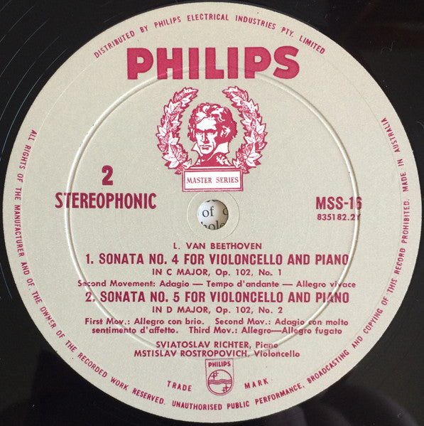 Beethoven*, Sviatoslav Richter, Mstislav Rostropovich : Cello Sonatas (2xLP, Gat)