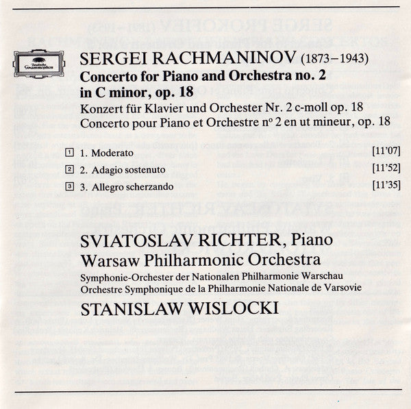 Sviatoslav Richter - Rachmaninov* - Prokofiev* - Warsaw Philharmonic Orchestra* - Stanislaw Wislocki - Witold Rowicki : Klavierkonzerte • Concertos Pour Piano (CD, Comp, RM)