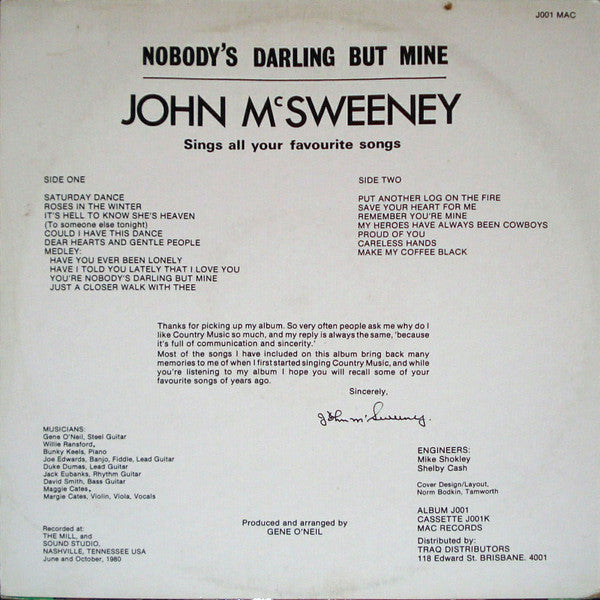 John McSweeney : Nobody's Darling But Mine (LP, Album)