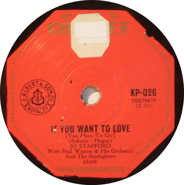 Jo Stafford With Paul Weston And His Orchestra : It's Almost Tomorrow / If You Want To Love (Shellac, 10")