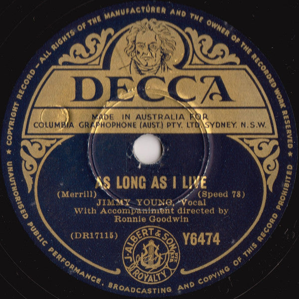 Jimmy Young (5) : I'm Walking Behind You / As Long As I Live (Shellac, 10")