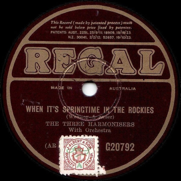 The Three Harmonisers : West Wind / When It's Springtime In The Rockies (Shellac, 10")