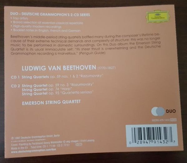 Ludwig van Beethoven, Emerson String Quartet, Eugene Drucker, Philip Setzer, Lawrence Dutton, David Finckel : Beethoven The "Razumovsky" Quartets Op.59 - String Quartets Opp. 74&95 - Emerson String Quartet (2xCD, Album)