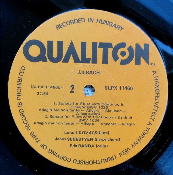 Johann Sebastian Bach, Kovács Lóránt, János Sebestyén, Ede Banda : Flute Sonatas (LP, Album)